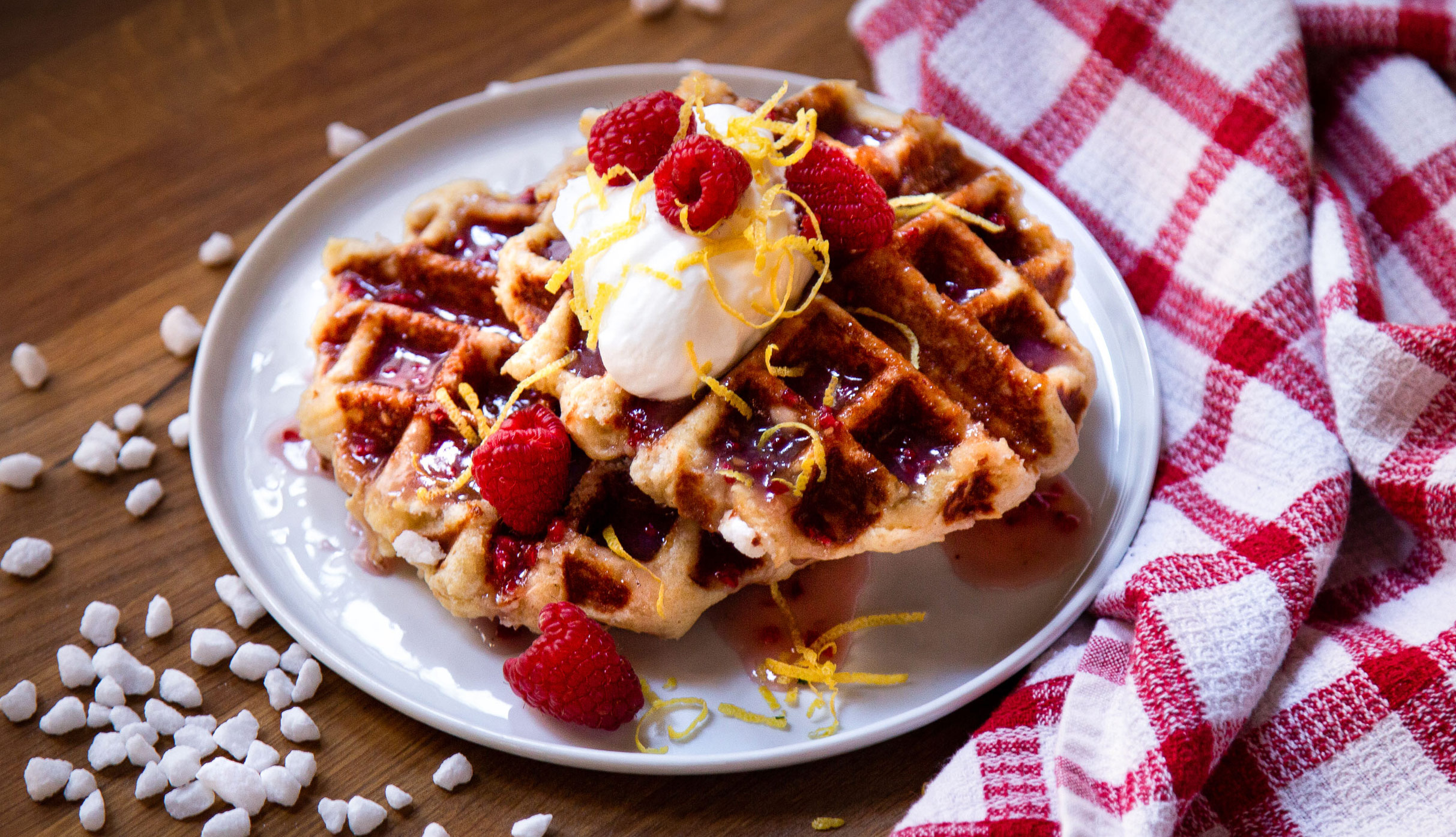Liège Waffles with Raspberry Buttermilk Syrup & Sour Whipped Cream – Be ...